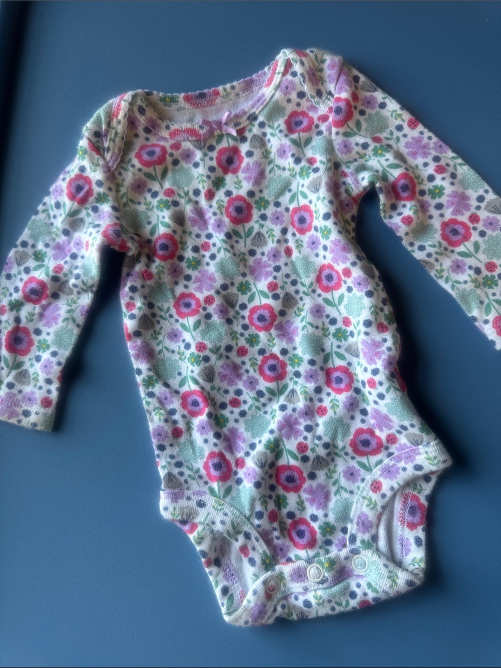 Floral Long-Sleeve Baby One-Piece Bodysuit - Pink & Green